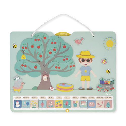 Calendrier des saisons en bois pour enfant dès 3 ans, version anglaise, magnétique avec 125 magnets, accroche murale, JANOD