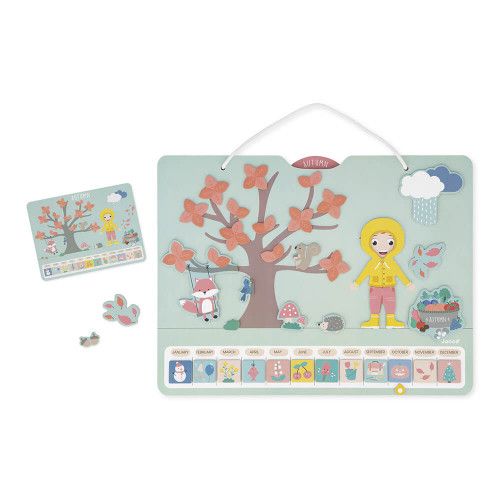 Calendrier des saisons en bois pour enfant dès 3 ans, version anglaise, magnétique avec 125 magnets, accroche murale, JANOD