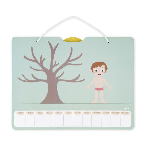 Calendrier des saisons en bois pour enfant dès 3 ans, magnétique avec 125 magnets, accroche murale, JANOD