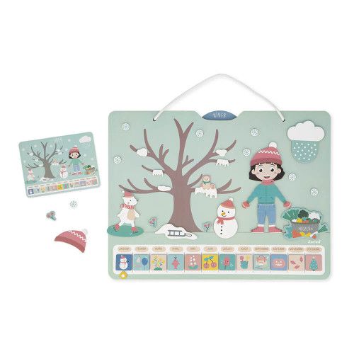 Calendrier des saisons en bois pour enfant dès 3 ans, magnétique avec 125 magnets, accroche murale, JANOD