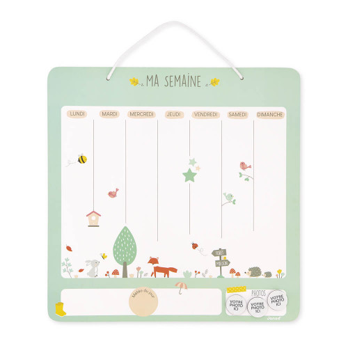 Semainier magnétique en bois pour enfant dès 3 ans, 91 magnets, agenda jours de la semaine, accroche murale, JANOD