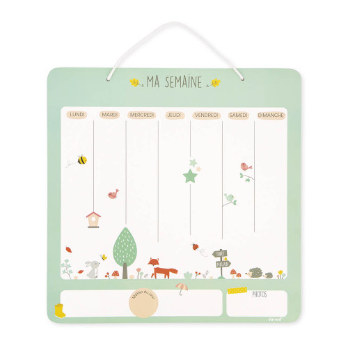 Semainier magnétique en bois pour enfant dès 3 ans, 91 magnets, agenda jours de la semaine, accroche murale, JANOD
