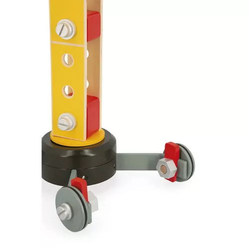 Grue en bois FSC pour enfant dès 3 ans, 10 accessoires et 2 outils, jaune et rouge, engins et bricolage, JANOD