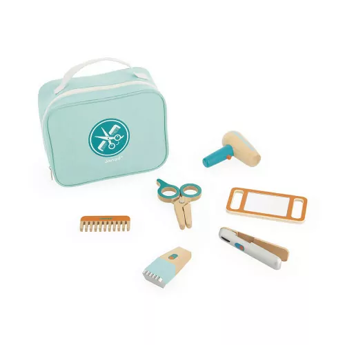 Mallette du coiffeur pour enfant dès 3 ans, accessoires en bois FSC, mallette zippée, imitation métier, JANOD