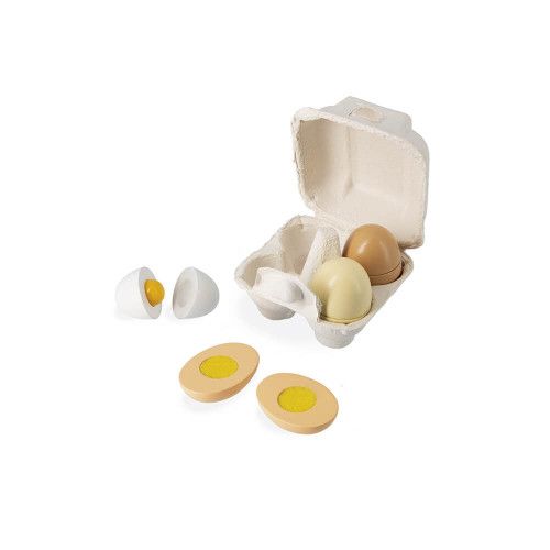 Boîtes d'œufs en bois pour enfant dès 3 ans, 4 œufs, imitation cuisine et pâtisserie, JANOD