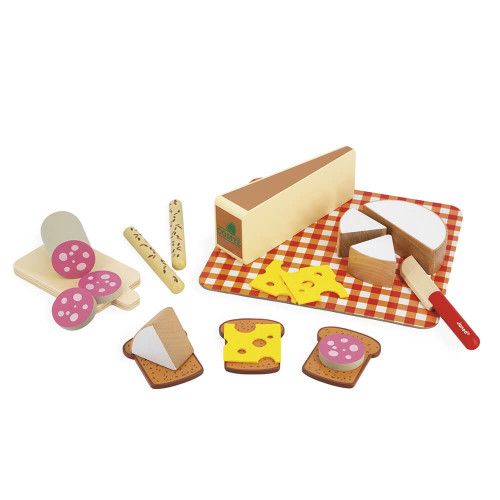 Set pour pic-nic ou apéritif en bois FSC pour enfant dès 3 ans, fromage et charcuterie, 19 accessoires, imitation cuisine, JANOD