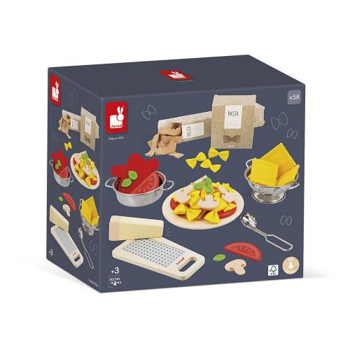 Accessoires cuisine pâtes pour enfant dès 3 ans, en feutrine et bois FSC, imitation dinette JANOD