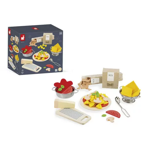 Accessoires cuisine pâtes pour enfant dès 3 ans, en feutrine et bois FSC, imitation dinette JANOD