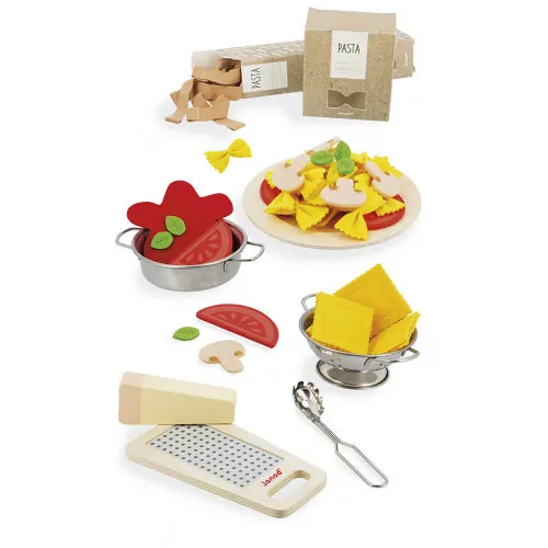 Accessoires cuisine pâtes pour enfant dès 3 ans, en feutrine et bois FSC, imitation dinette JANOD