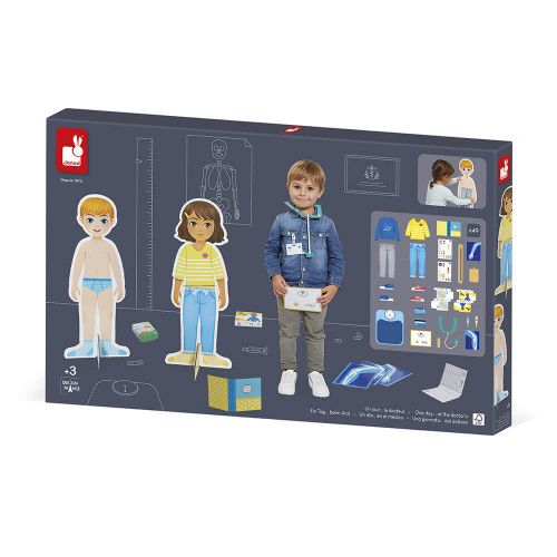 Set accessoires imitation docteur pour enfant dès 3 ans, en carton FSC, 2 personnages, vêtements, imitation métier JANOD
