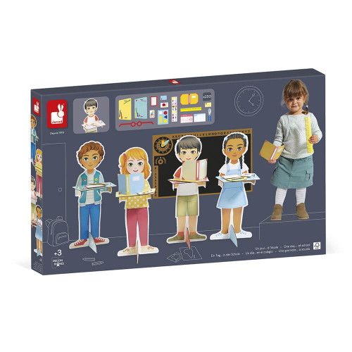 Set accessoires imitation école pour enfant dès 3 ans, en carton FSC, 4 personnages et accessoires, imitation métier JANOD