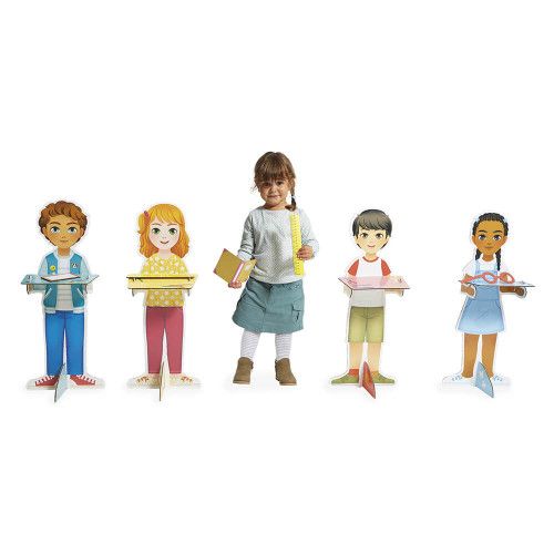 Set accessoires imitation école pour enfant dès 3 ans, en carton FSC, 4 personnages et accessoires, imitation métier JANOD