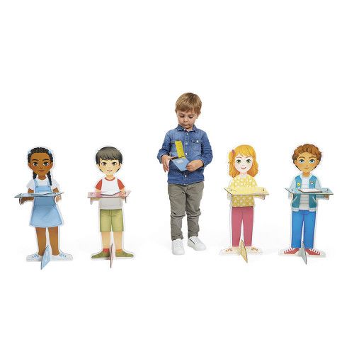 Set accessoires imitation école pour enfant dès 3 ans, en carton FSC, 4 personnages et accessoires, imitation métier JANOD
