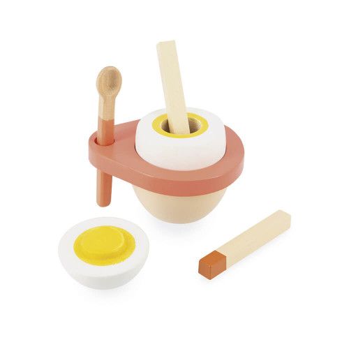 Coquetier et accessoires en bois FSC pour enfant dès 3 ans, œuf et fromage en feutrine, imitation cuisine dinette JANOD