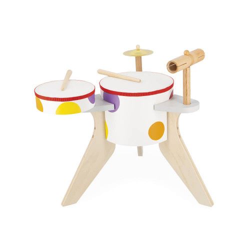 Batterie en bois pour enfant dès 3 ans, jouet musical imitation instrument de musique, percussions, JANOD