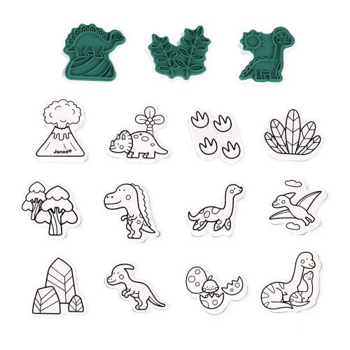 Tampons pour enfant dès 3 ans, thème dinosaures, 15 tampons et 1 encreur, loisir créatif JANOD