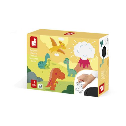 Tampons pour enfant dès 3 ans, thème dinosaures, 15 tampons et 1 encreur, loisir créatif JANOD