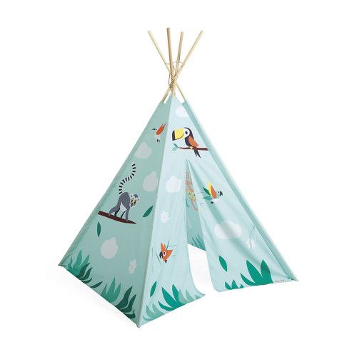 Tipi cabane chambre d'enfant dès 2 ans, en bois et tissu, animaux tropicaux, mobilier Tropik de JANOD