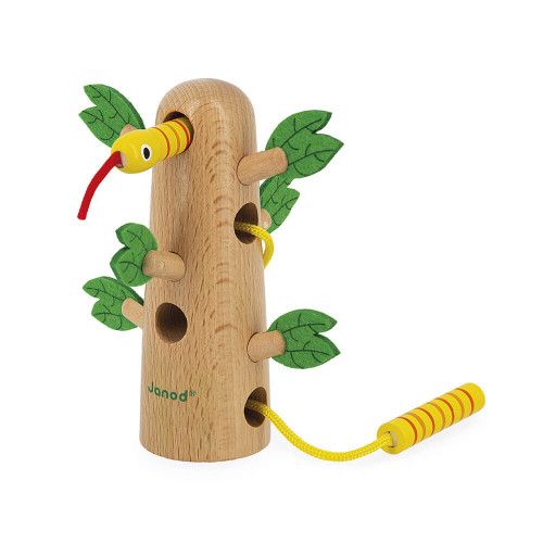 Jouet d'éveil en bois et feutrine pour enfant dès 18 mois, arbre à lacer bébé, jouet premier âge Tropik de JANOD