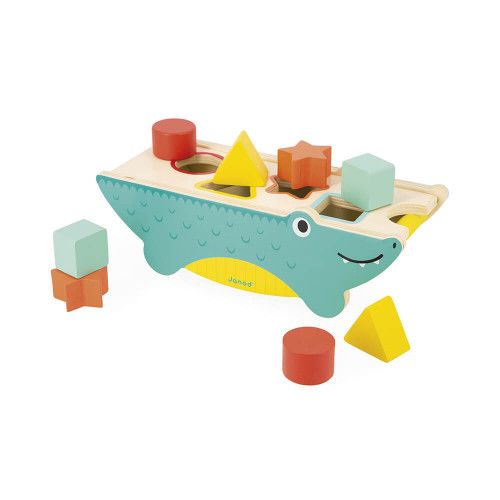Boîte à formes en bois pour enfant dès 12 mois, jouet d'éveil crocodile pour bébé dès 1 an, Tropik de JANOD