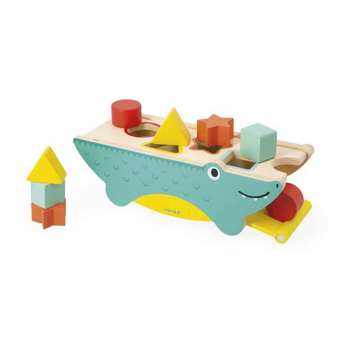 Boîte à formes en bois pour enfant dès 12 mois, jouet d'éveil crocodile pour bébé dès 1 an, Tropik de JANOD