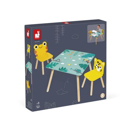 Table et chaises pour enfant dès 3 ans, mobilier en bois multicolor, animaux chambre enfant, Tropik de JANOD