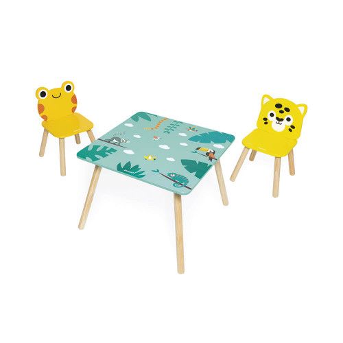 Table et chaises pour enfant dès 3 ans, mobilier en bois multicolor, animaux chambre enfant, Tropik de JANOD