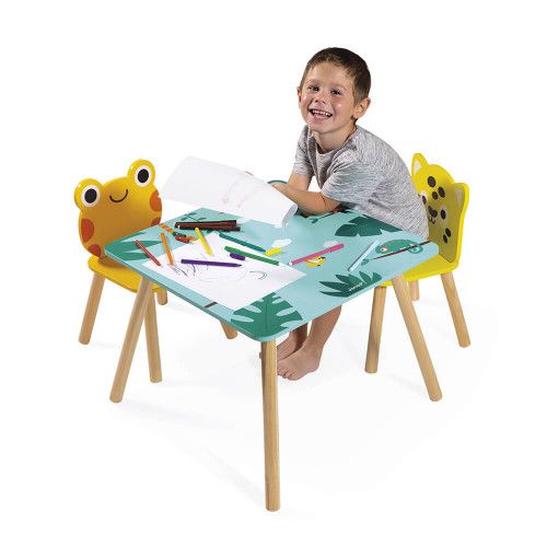 Table et chaises pour enfant dès 3 ans, mobilier en bois multicolor, animaux chambre enfant, Tropik de JANOD