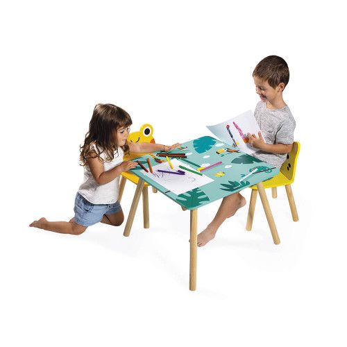 Table et chaises pour enfant dès 3 ans, mobilier en bois multicolor, animaux chambre enfant, Tropik de JANOD
