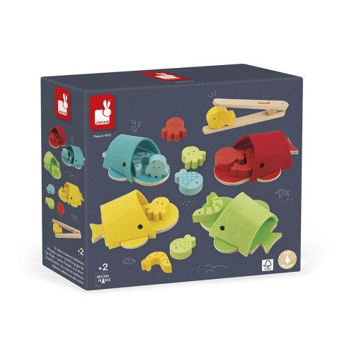 Tri des couleurs baleines, en feutrine et bois FSC, pour enfant dès 2 ans, jouet d'éveil éducatif formes et couleurs JANOD