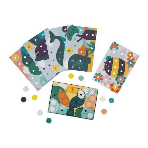 Mosaïques en bois et carton pour enfant dès 2 ans, 6 tableaux et 38 mosaïques, animaux, loisir créatif jouet d'éveil bébé JANOD