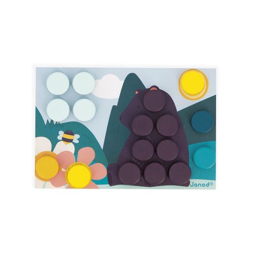 Mosaïques en bois et carton pour enfant dès 2 ans, 6 tableaux et 38 mosaïques, animaux, loisir créatif jouet d'éveil bébé JANOD