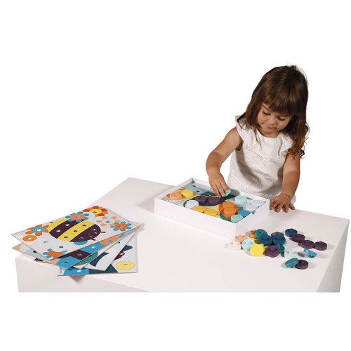 Mosaïques en bois et carton pour enfant dès 2 ans, 6 tableaux et 38 mosaïques, animaux, loisir créatif jouet d'éveil bébé JANOD