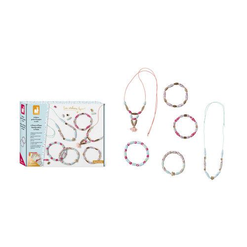 6 bijoux en perles de papier à créer, thème fleurs, pour enfant dès 7 ans, loisir créatif les ateliers bijoux Hachette JANOD