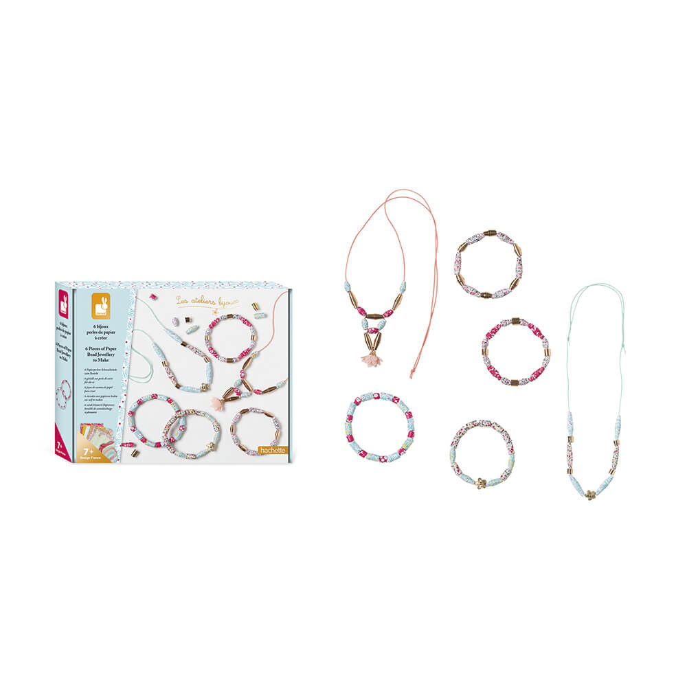 Janod Coffret Bijoux à Créer En Perles De Papier – 2 Colliers Et 4 Bracelets – Kit Loisir Créatif Dès 7 Ans – Développe Dextérité Et Concentration – J07934