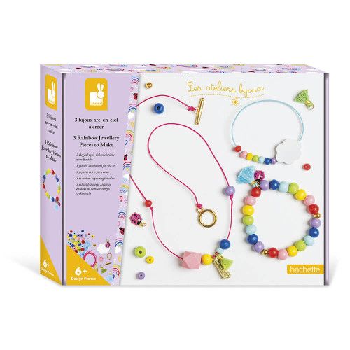 3 bijoux arc-en-ciel à créer, thème couleurs, pour enfant dès 6 ans, loisir créatif les ateliers bijoux Hachette JANOD