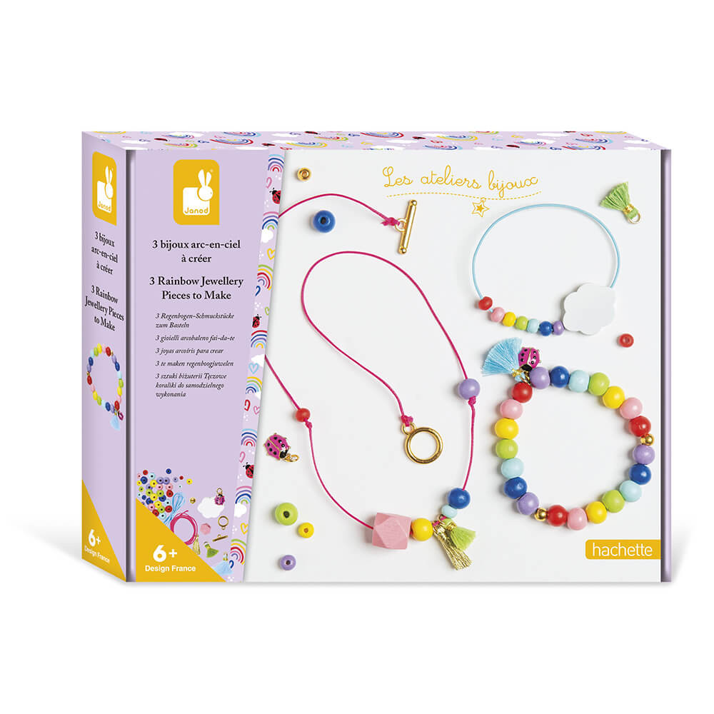 Kit création de bijoux enfant - 100 perles en bois avec fils - Kit