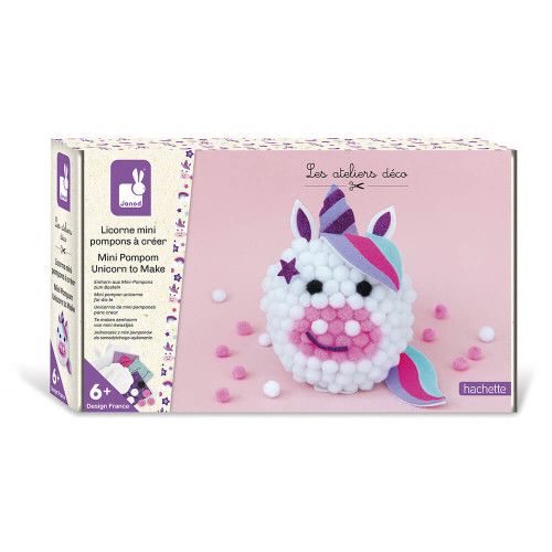 Licorne mini pompons à créer, peluche animal, pour enfant dès 6 ans, loisir créatif les ateliers déco Hachette JANOD