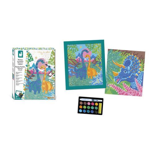Peinture au numéro Dinosaures, 2 tableaux à créer, pour enfant dès 7 ans, loisir créatif Les ateliers du calme Hachette JANOD