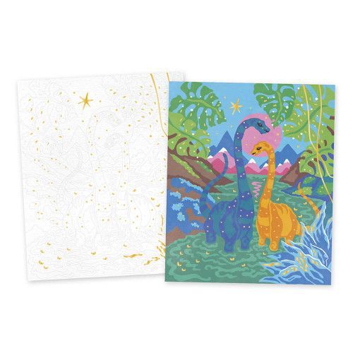 Peinture au numéro Dinosaures, 2 tableaux à créer, pour enfant dès 7 ans, loisir créatif Les ateliers du calme Hachette JANOD