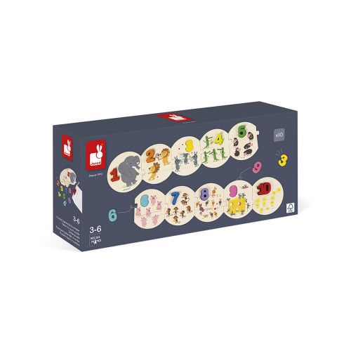 Puzzle J'apprends à compter en bois et carton, chiffres, nombres, éducatif, motricité, pour enfant à partir de 3 ans JANOD