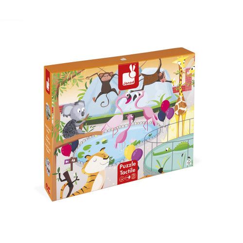Puzzle Tactile 'Journée Zoo' 20 pièces, carton, éveil motricité bébé, animaux, toucher, pour enfant à partir de 2 ans JANOD