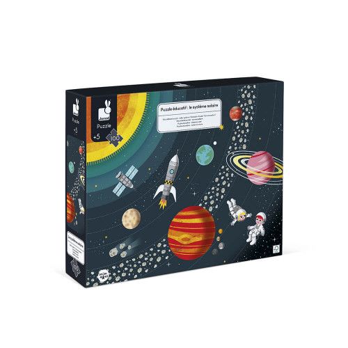 Puzzle éducatif Système Solaire 100 pièces, carton, science, planètes, espace, pour enfant à partir de 5 ans JANOD