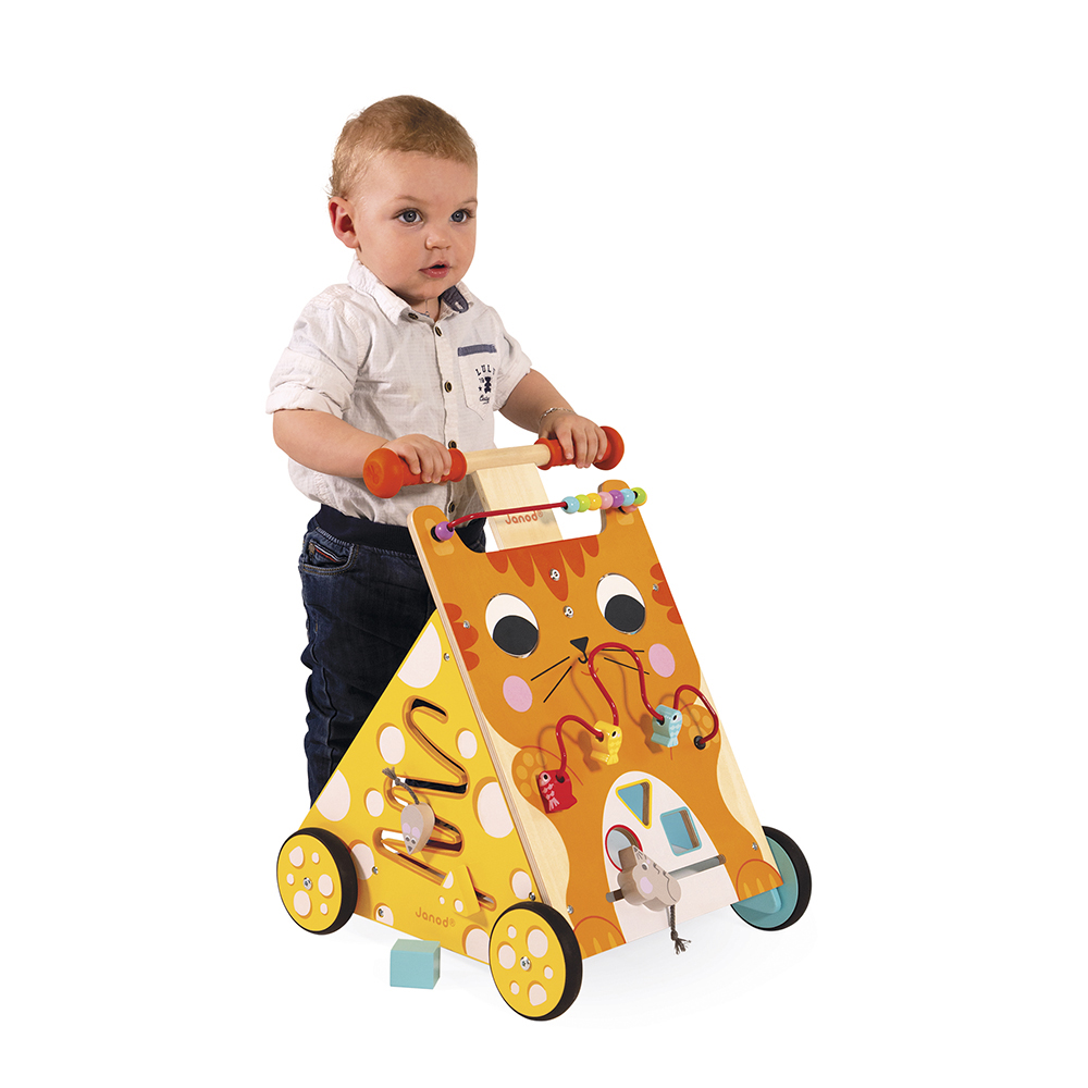 Chariot de marche poussette en bois FSC® - rose, Jouet