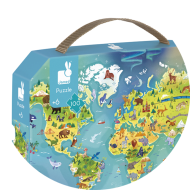 Janod - Puzzle Enfant Géant Monde 300 Pièces - Carton Certifié FSC