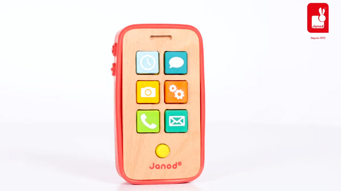 Janod Spieltelefon Smartphone Handy aus Holz mit 7 Tasten und Sound J05334 