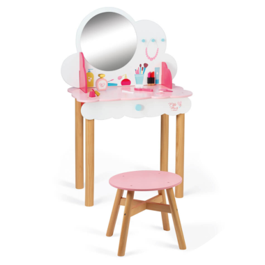 Janod - Vanity Enfant P'tite Miss - 9 Accessoires en Bois Massif Inclus -  Jouet d'Imitation Trousse Beauté et Maquillage, J06514, Rose