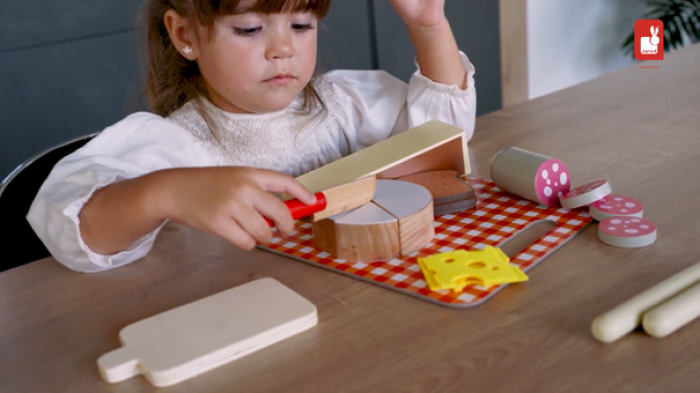 Jouet Dinette Marchande en bois Panier osier Charcuterie - Jouets