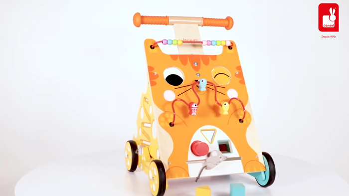 Chariot de marche cube d'activités avec freins en bois FSC® - multicolor,  Jouet